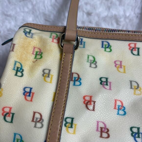 Dooney & Bourke PVC Multi color logo Bagette shoulder bag. Tan leather trims - Picture 16 of 16